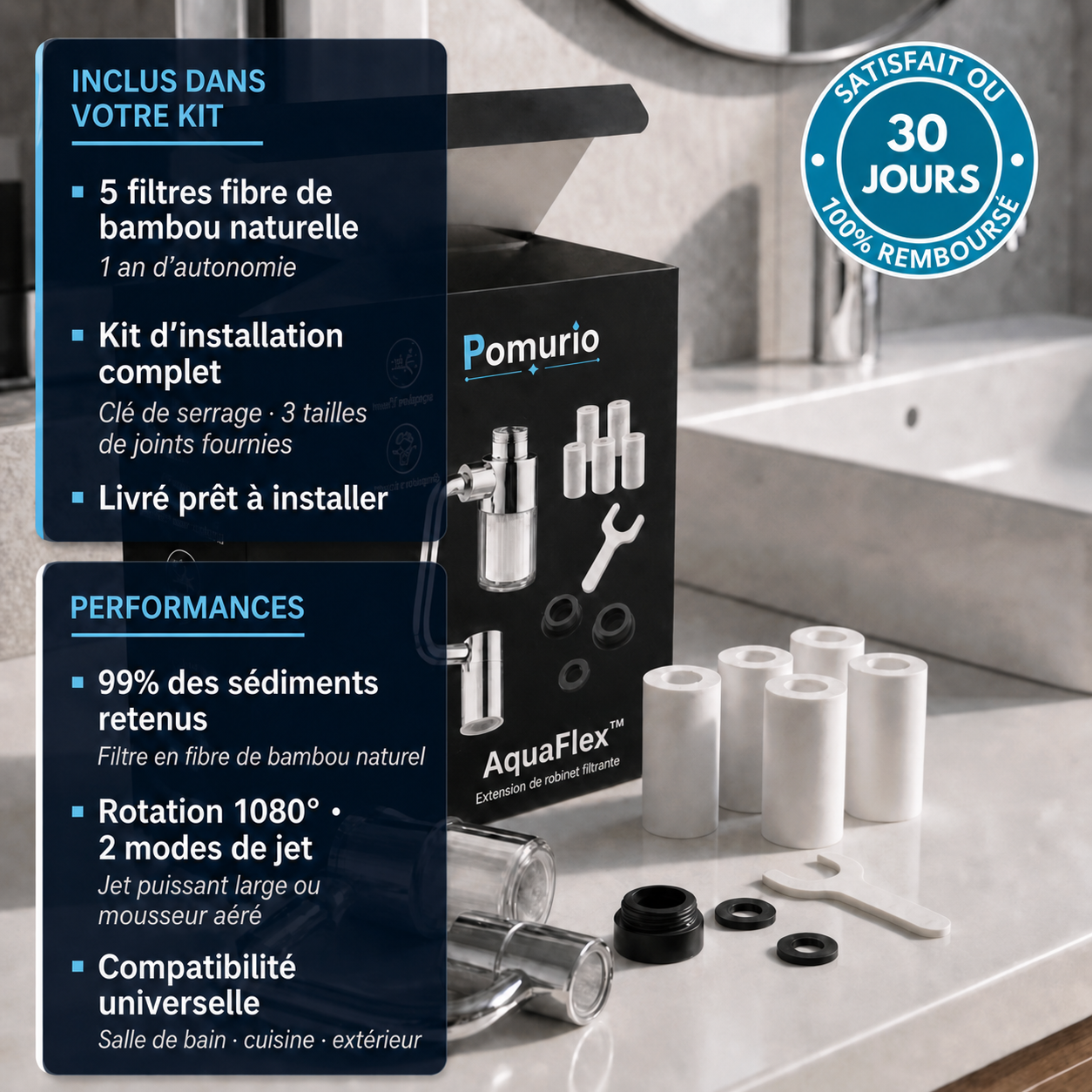 AquaFlex™ – Extension de Robinet Filtrante 1080° Double Jet