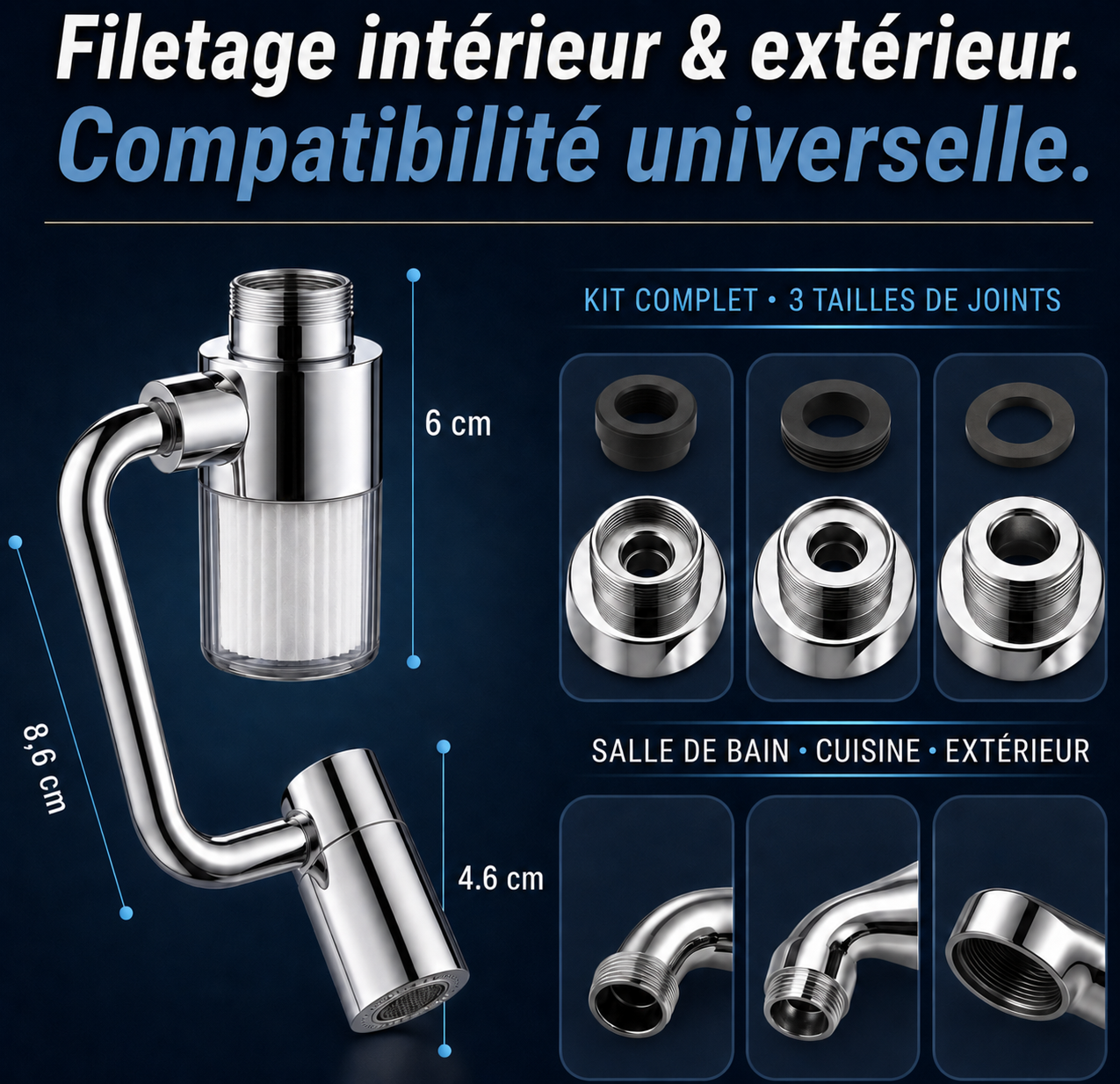 AquaFlex™ – Extension de Robinet Filtrante 1080° Double Jet