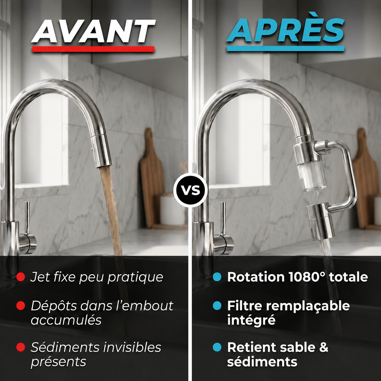 AquaFlex™ – Extension de Robinet Filtrante 1080° Double Jet