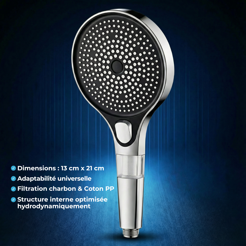P28 PRO™ – Pommeau de douche grand panneau 13 cm filtrant – 4 modes
