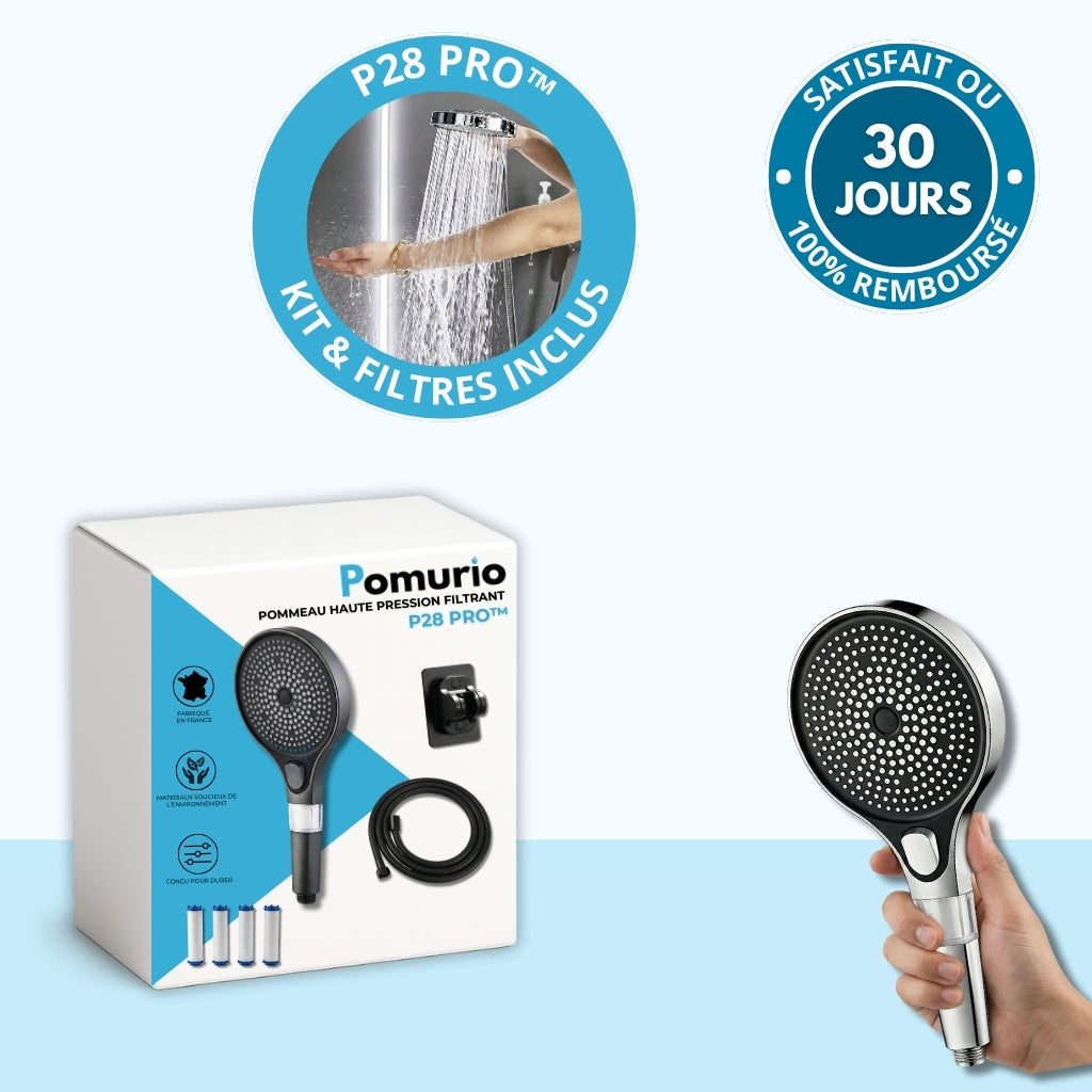 P28 PRO™ – Pommeau de douche grand panneau 13 cm filtrant – 4 modes