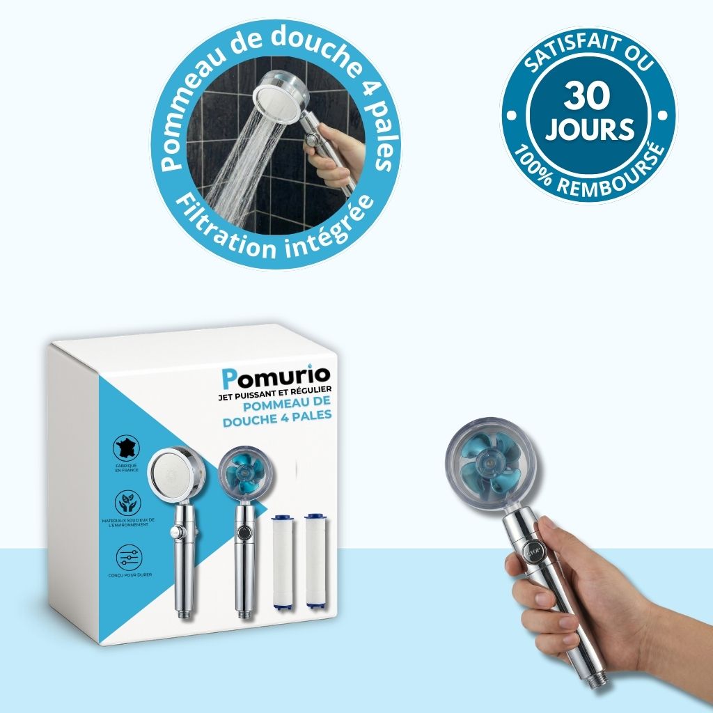 Pommeau de douche 4 pales haute pression avec filtres