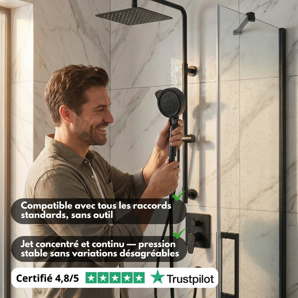 Pommeau de douche grand panneau 5 modes haute pression