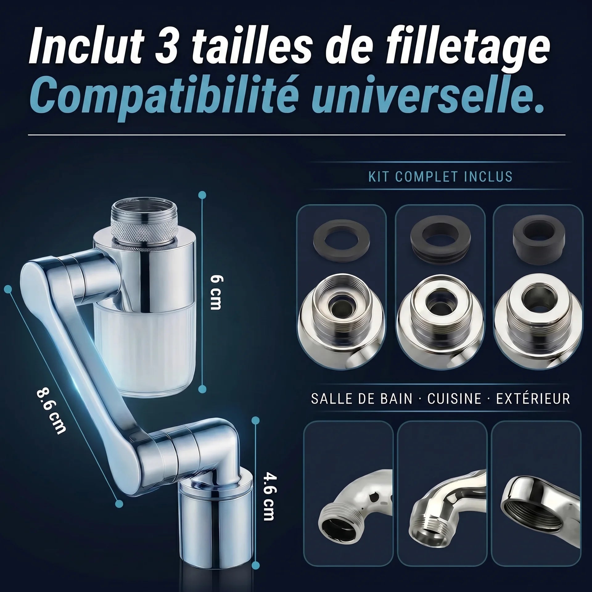 AquaFlow™ – Extension Universelle Filtrante  1080 ° Double Jet