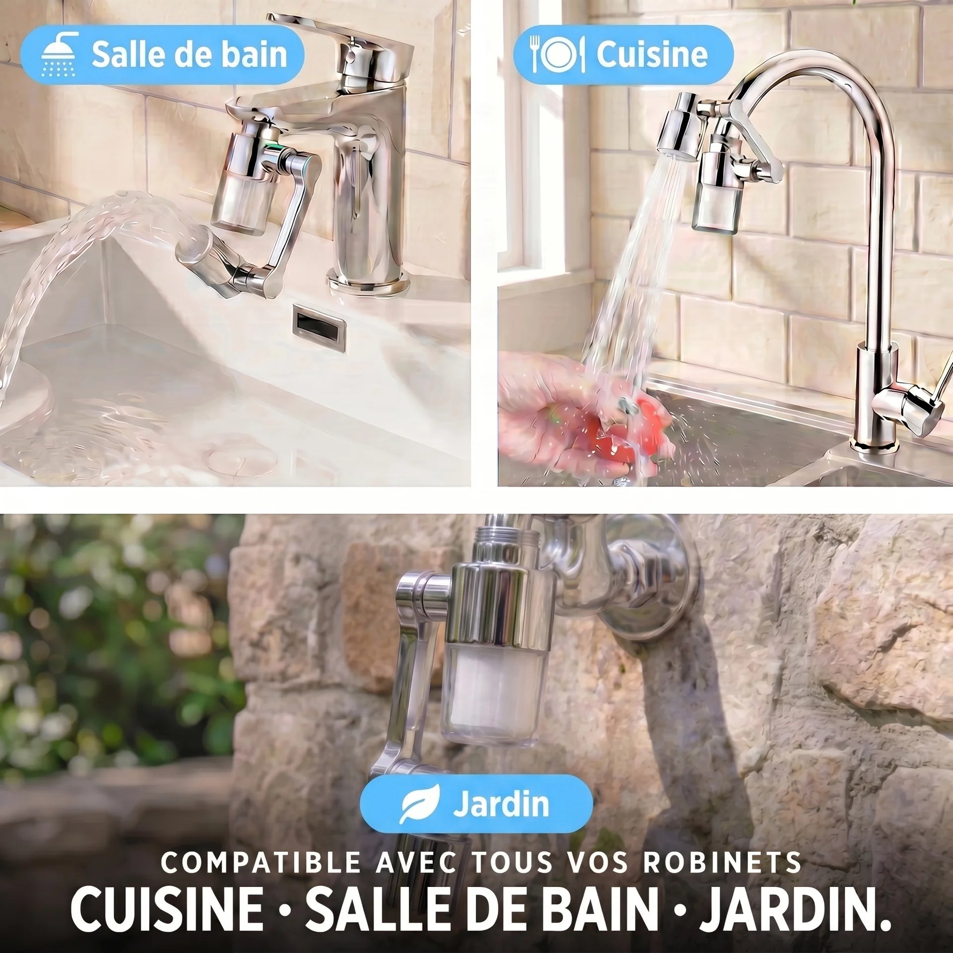 AquaFlow™ – Extension Universelle Filtrante  1080 ° Double Jet
